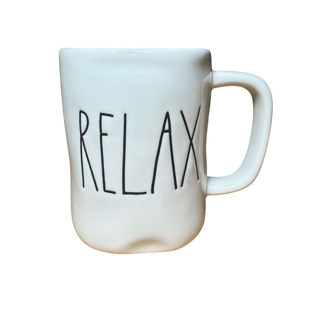 Rae Dunn Coffee Mug Cup RELAX White Artesian Collection Dishwasher Safe Decor